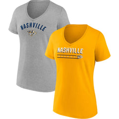 Nashville Predators Fanatics Women's 2-Pack V-Neck T-Shirt Set - Gold/Heathered Gray - NHL