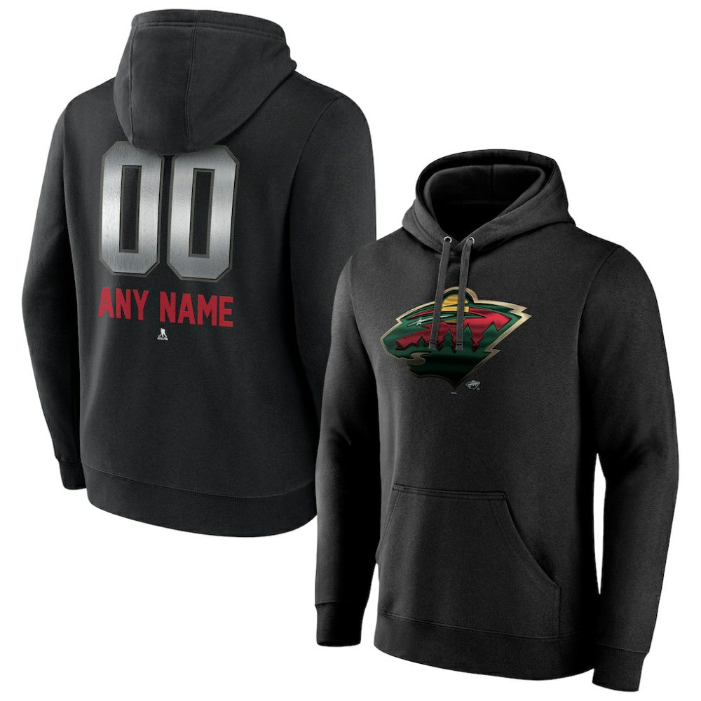Minnesota Wild Personalized Midnight Mascot Logo Pullover Hoodie - Black - NHL