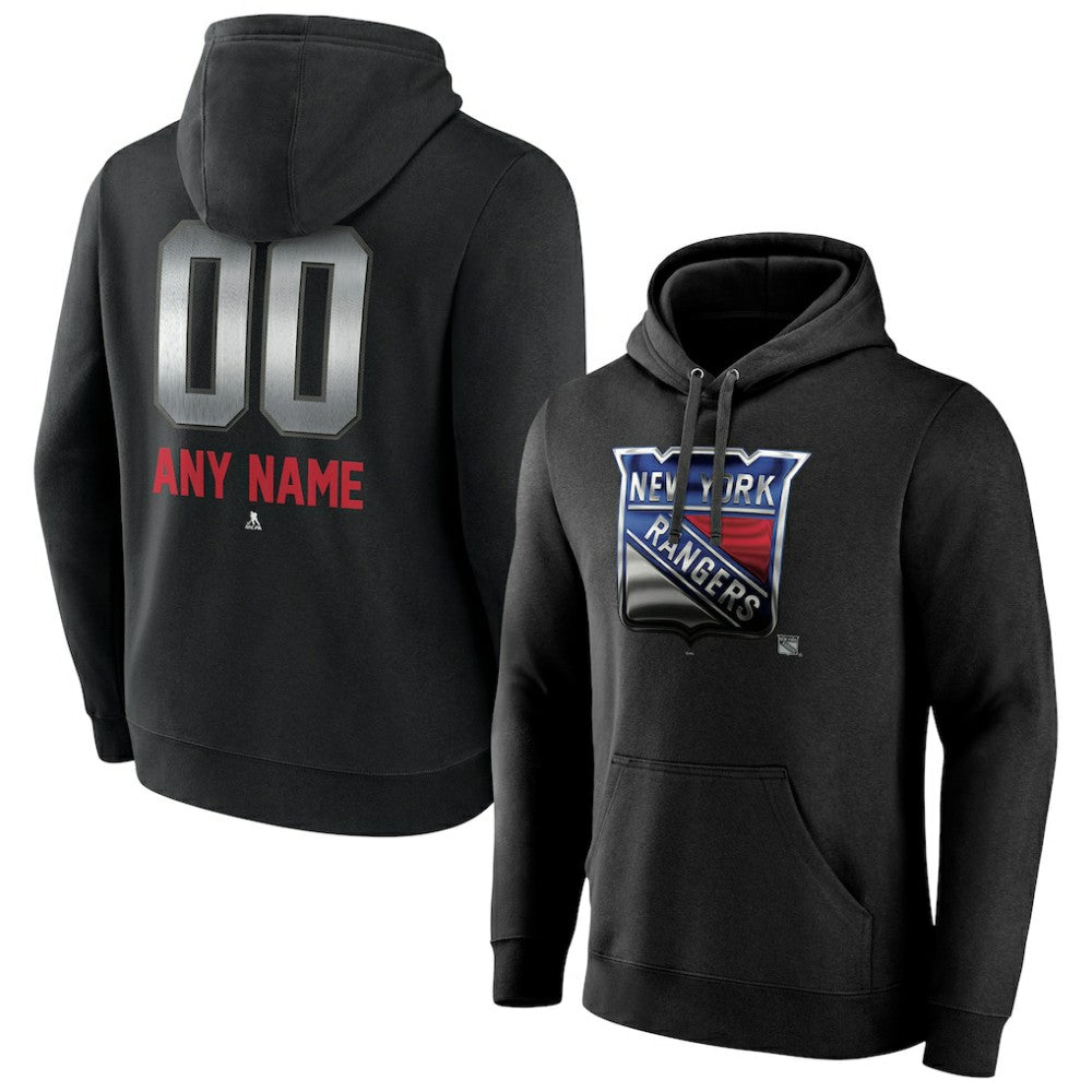 New York Rangers Personalized Midnight Mascot Logo Pullover Hoodie - Black - NHL