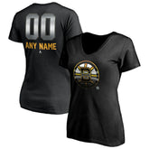 Boston Bruins Women's Personalized Midnight Mascot Logo V-Neck T-Shirt - Black - NHL