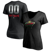 Minnesota Wild Women's Personalized Midnight Mascot Logo V-Neck T-Shirt - Black - NHL