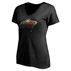 Minnesota Wild Women's Personalized Midnight Mascot Logo V-Neck T-Shirt - Black - NHL