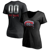 Montreal Canadiens Women's Personalized Midnight Mascot Logo V-Neck T-Shirt - Black - NHL