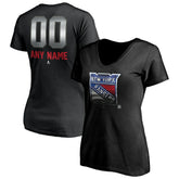 New York Rangers Women's Personalized Midnight Mascot Logo V-Neck T-Shirt - Black - NHL
