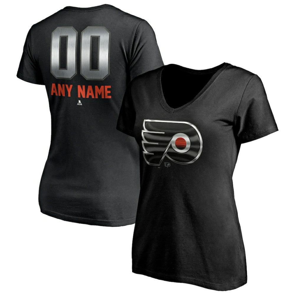 Philadelphia Flyers Women's Personalized Midnight Mascot Logo V-Neck T-Shirt - Black - NHL