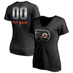 Philadelphia Flyers Women's Personalized Midnight Mascot Logo V-Neck T-Shirt - Black - NHL