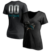 San Jose Sharks Women's Personalized Midnight Mascot Logo V-Neck T-Shirt - Black - NHL