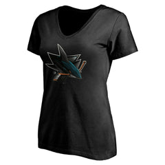 San Jose Sharks Women's Personalized Midnight Mascot Logo V-Neck T-Shirt - Black - NHL