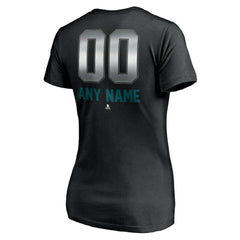 San Jose Sharks Women's Personalized Midnight Mascot Logo V-Neck T-Shirt - Black - NHL