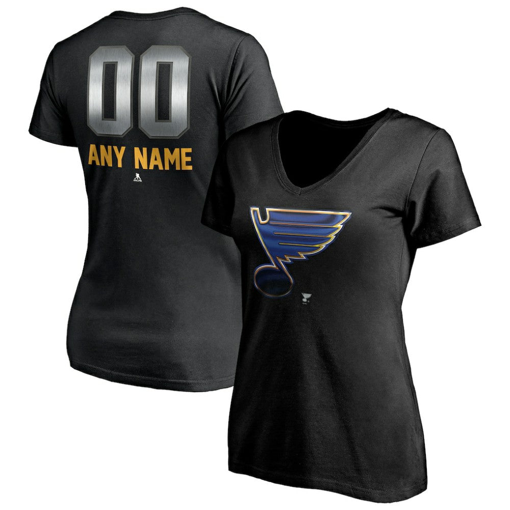 St. Louis Blues Women's Personalized Midnight Mascot Logo V-Neck T-Shirt - Black - NHL