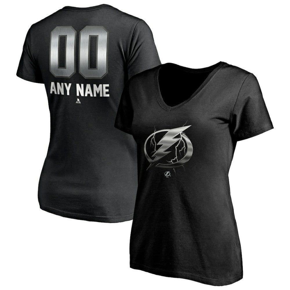 Tampa Bay Lightning Women's Personalized Midnight Mascot Logo V-Neck T-Shirt - Black - NHL