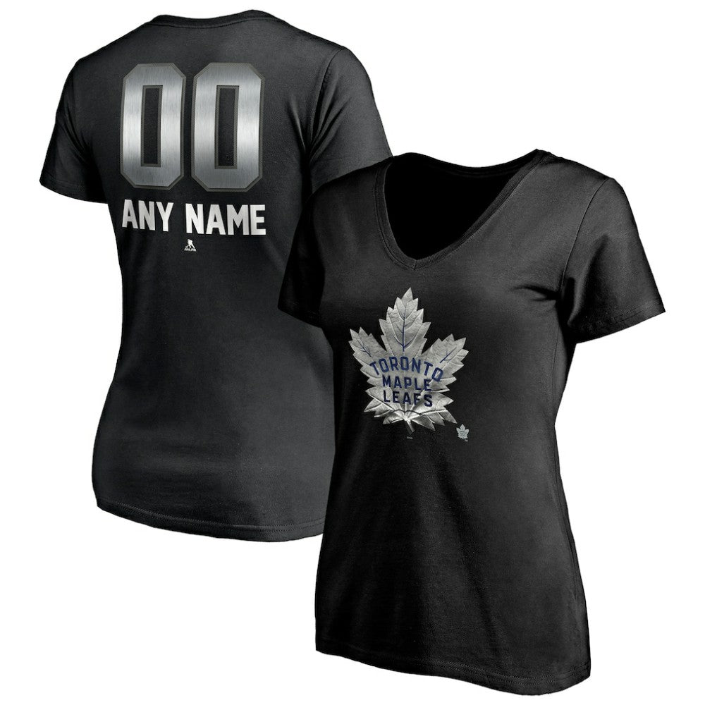 Toronto Maple Leafs Women's Personalized Midnight Mascot Logo V-Neck T-Shirt - Black - NHL