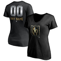 Vegas Golden Knights Women's Personalized Midnight Mascot Logo V-Neck T-Shirt - Black - NHL