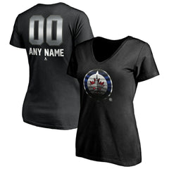 Winnipeg Jets Women's Personalized Midnight Mascot Logo V-Neck T-Shirt - Black - NHL