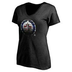 Winnipeg Jets Women's Personalized Midnight Mascot Logo V-Neck T-Shirt - Black - NHL