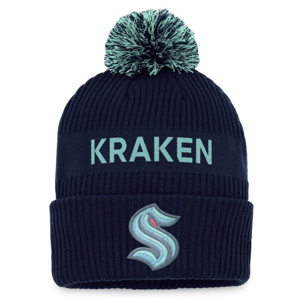 Seattle Kraken Fanatics 2022 NHL Draft Authentic Pro Cuffed Knit Hat with Pom - Deep Sea Blue/Light Blue - NHL