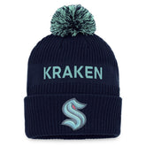 Seattle Kraken Fanatics 2022 NHL Draft Authentic Pro Cuffed Knit Hat with Pom - Deep Sea Blue/Light Blue - NHL
