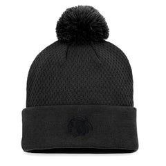 Chicago Blackhawks Fanatics Women's Authentic Pro Road Cuffed Knit Hat with Pom - Black - NHL