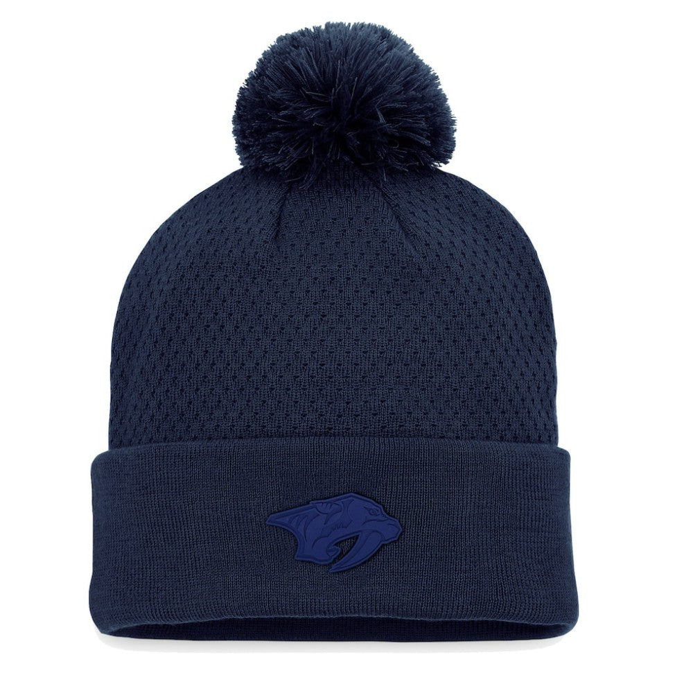 Nashville Predators Fanatics Women's Authentic Pro Road Cuffed Knit Hat with Pom - Navy - NHL