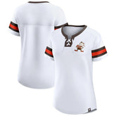 Cleveland Browns Women's Brownie The Elf Gridiron Classics Sunday Best Lace-Up T-Shirt White | Fanatics