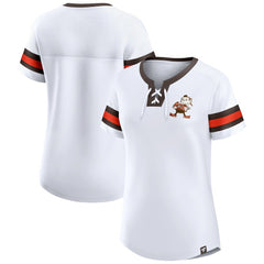 Cleveland Browns Women's Brownie The Elf Gridiron Classics Sunday Best Lace-Up T-Shirt White | Fanatics
