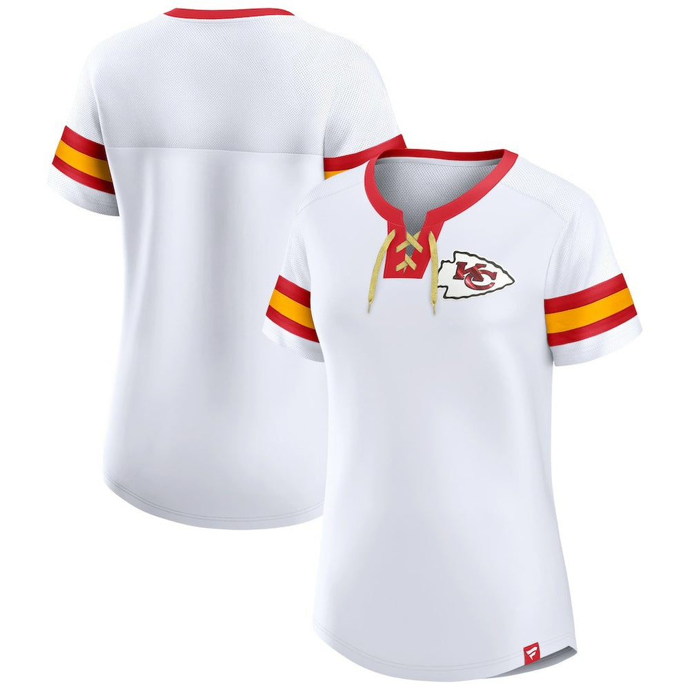 Kansas City Chiefs Women's Sunday Best Lace-Up T-Shirt White | Fanatics