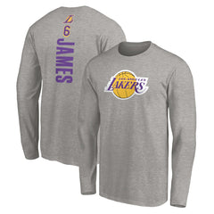LeBron James Los Angeles Lakers #6 Playmaker Name & Number Long Sleeve T-Shirt Heathered Gray - NBA