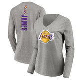 LeBron James Los Angeles Lakers Women's #6 Playmaker Name & Number Long Sleeve V-Neck T-Shirt Heathered Gray - NBA