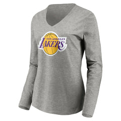 LeBron James Los Angeles Lakers Women's #6 Playmaker Name & Number Long Sleeve V-Neck T-Shirt Heathered Gray - NBA