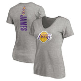 LeBron James Los Angeles Lakers Women's #6 Playmaker Name & Number V-Neck T-Shirt Heathered Gray - NBA