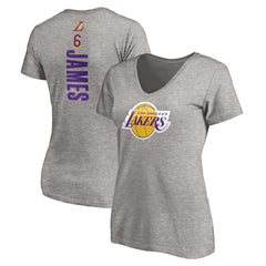 LeBron James Los Angeles Lakers Women's #6 Playmaker Name & Number V-Neck T-Shirt Heathered Gray - NBA