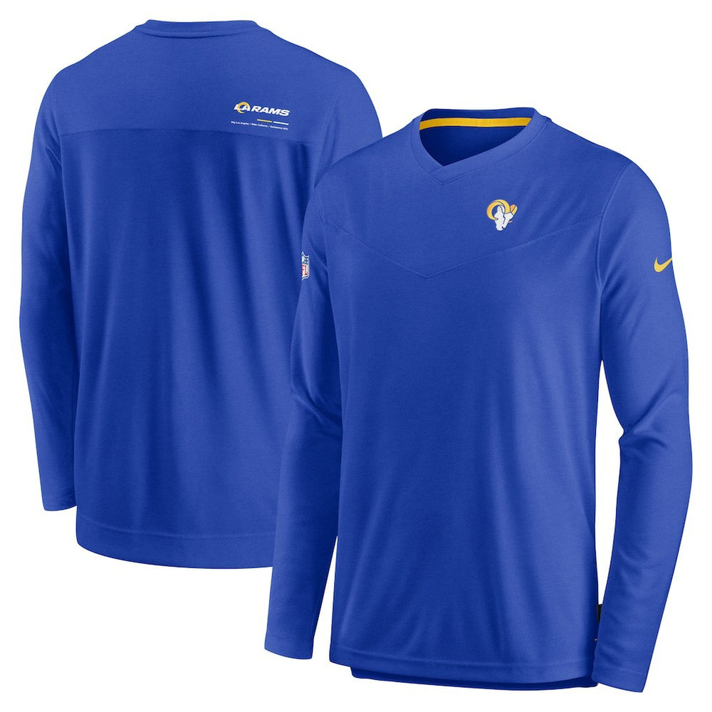 Los Angeles Rams Sideline Coach Chevron Lock Up Long Sleeve V-Neck Performance T-Shirt Royal | Nike for Sale