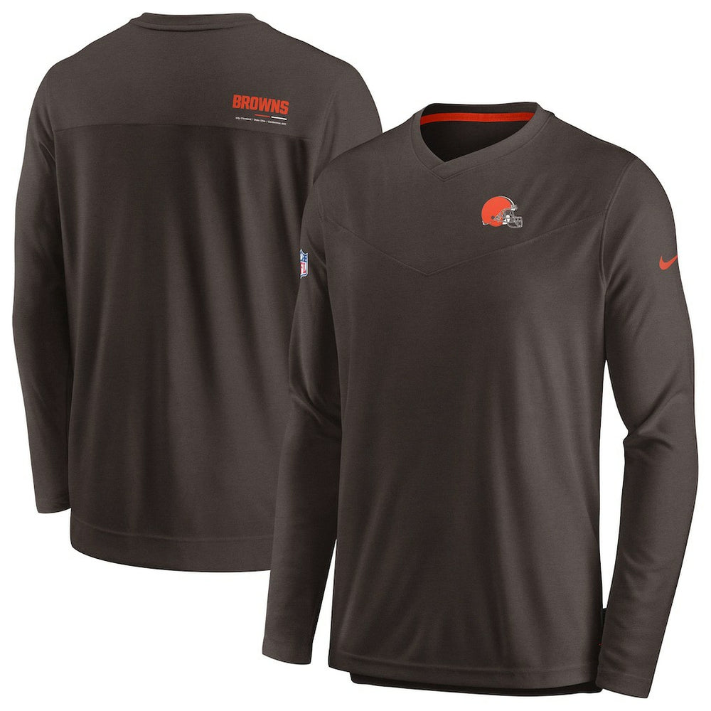 Cleveland Browns Sideline Coach Chevron Lock Up Long Sleeve V-Neck Performance T-Shirt Brown | Nike for Sale