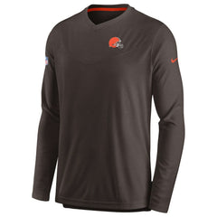 Cleveland Browns Sideline Coach Chevron Lock Up Long Sleeve V-Neck Performance T-Shirt Brown | Nike for Sale