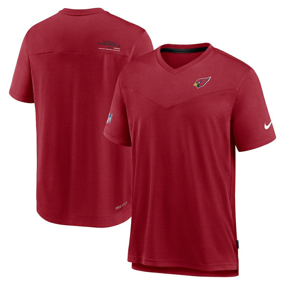 Arizona Cardinals Sideline Coach Chevron Lock Up Logo V-Neck Performance T-Shirt Cardinal | Nike for Sale