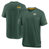 Green Bay Packers Sideline Coach Chevron Lock Up Logo V-Neck Performance T-Shirt Heather Kelly Green | Nike for Sale