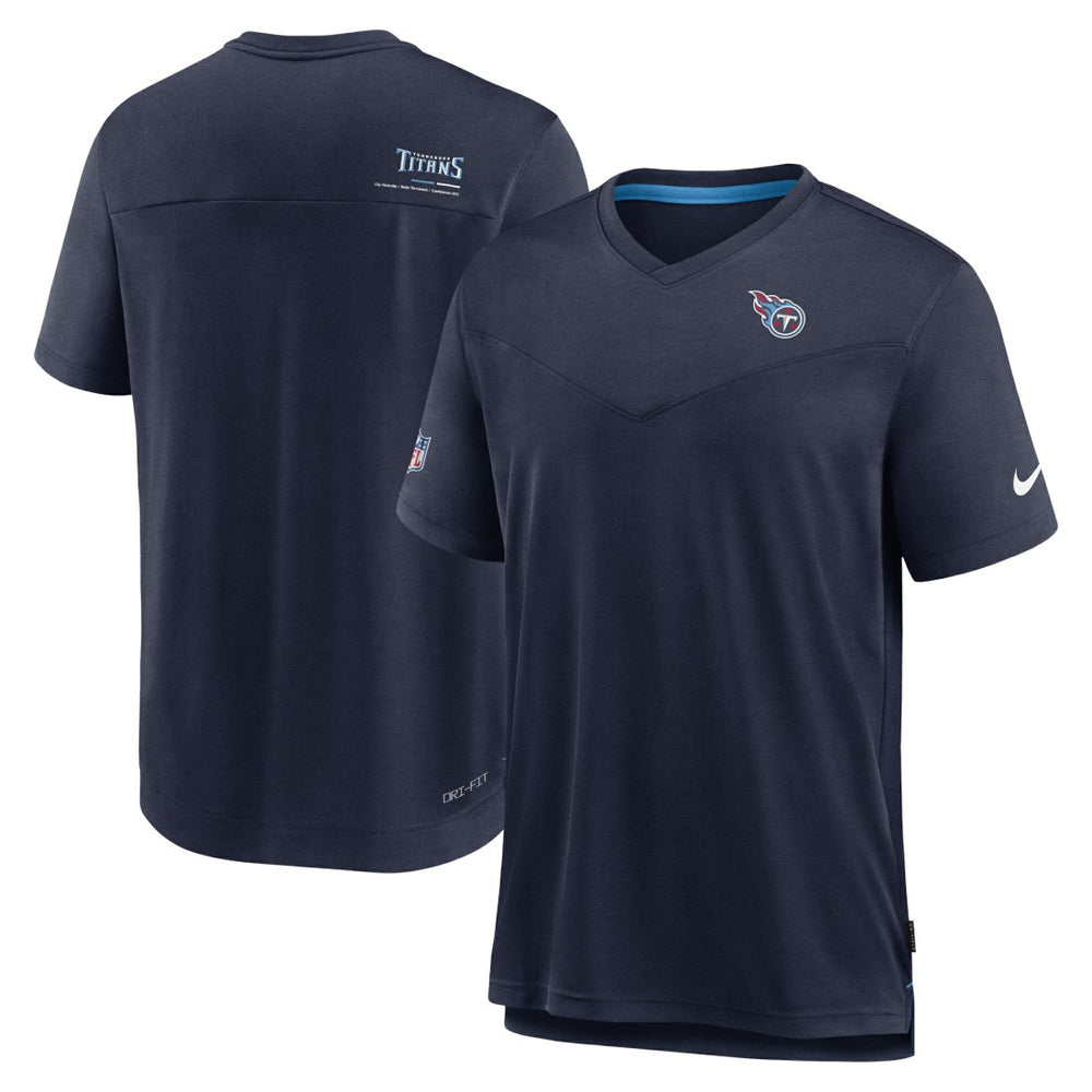 Tennessee Titans Sideline Coach Chevron Lock Up Logo V-Neck Performance T-Shirt Navy | Nike for Sale