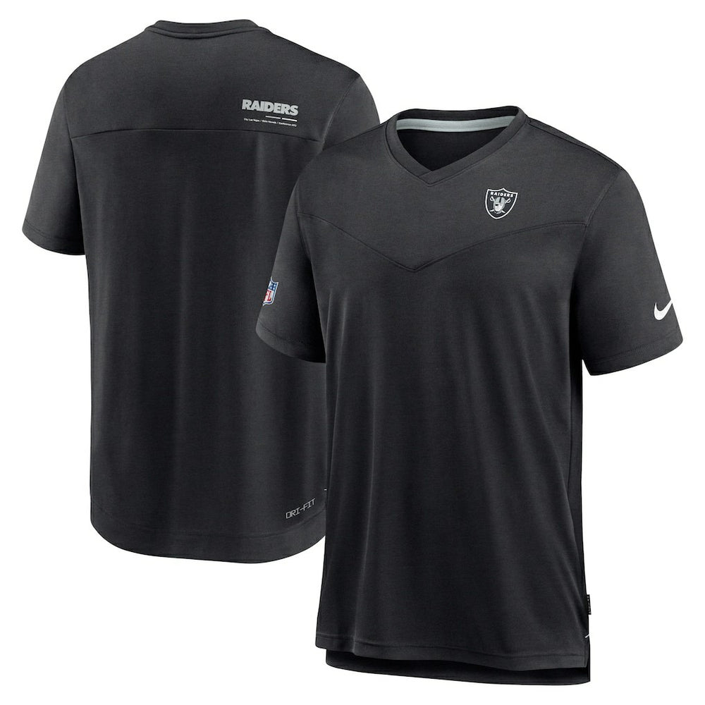 Las Vegas Raiders Sideline Coach Chevron Lock Up Logo V-Neck Performance T-Shirt Black | Nike for Sale