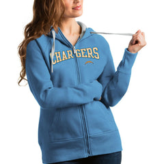 Los Angeles Chargers Antigua Women's Wordmark Victory Full-Zip Hoodie Powder Blue | NFL