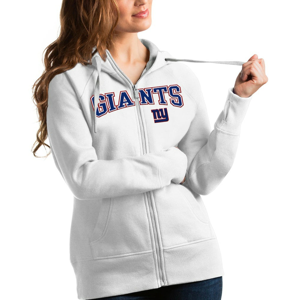 New York Giants Antigua Women's Wordmark Victory Full-Zip Hoodie White | NFL