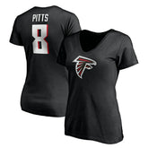 Kyle Pitts Atlanta Falcons Women's Player Icon Name & Number V-Neck T-Shirt Black | Fanatics