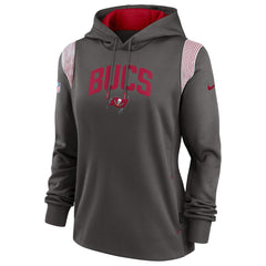 Tampa Bay Buccaneers Women's Sideline Stack Performance Pullover Hoodie Pewter | Nike for Sale
