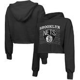 Brooklyn Nets Majestic Threads Women's Repeat Cropped Tri-Blend Pullover Hoodie Black - NBA
