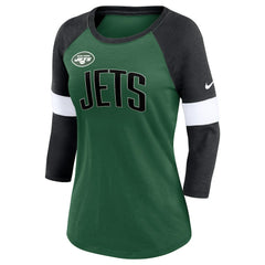 New York Jets Women's Football Pride Raglan 3/4-Sleeve T-Shirt Heather Green/Heather Black | Nike for Sale