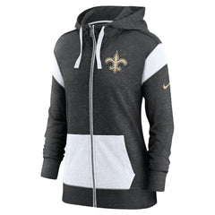 New Orleans Saints Women's Plus Size Monaco Full-Zip Lightweight Hoodie Heather Black/White | Nike for Sale