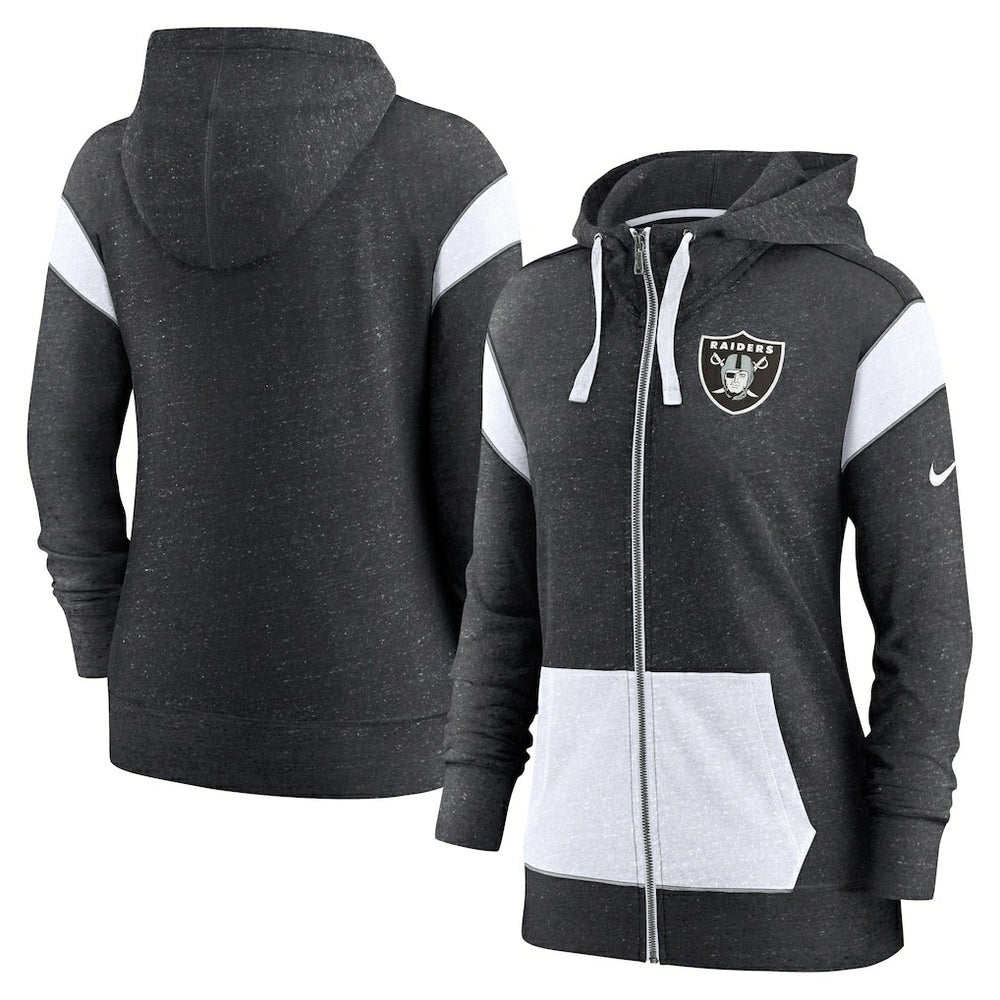 Las Vegas Raiders Women's Plus Size Monaco Full-Zip Lightweight Hoodie Heather Black/White | Nike for Sale