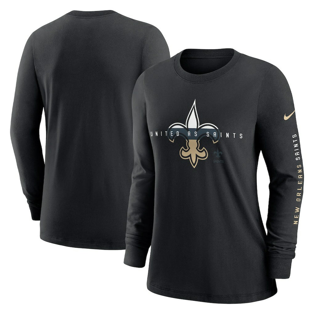 New Orleans Saints Women's Prime Split Long Sleeve T-Shirt Black | Nike for Sale