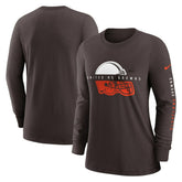 Cleveland Browns Women's Prime Split Long Sleeve T-Shirt Brown | Nike for Sale
