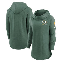 Green Bay Packers Women's Minimal Statement Lightweight Raglan Funnel Neck Pullover Hoodie Heather Green | Nike for Sale