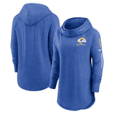 Los Angeles Rams Women's Minimal Statement Lightweight Raglan Funnel Neck Pullover Hoodie Royal | Nike for Sale